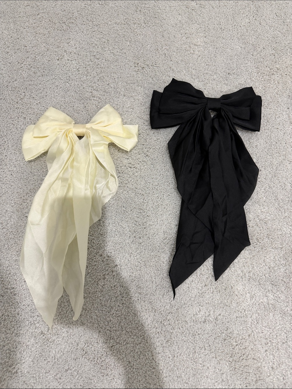 Silk-Look Bow Hair Scarf - Black and Cream